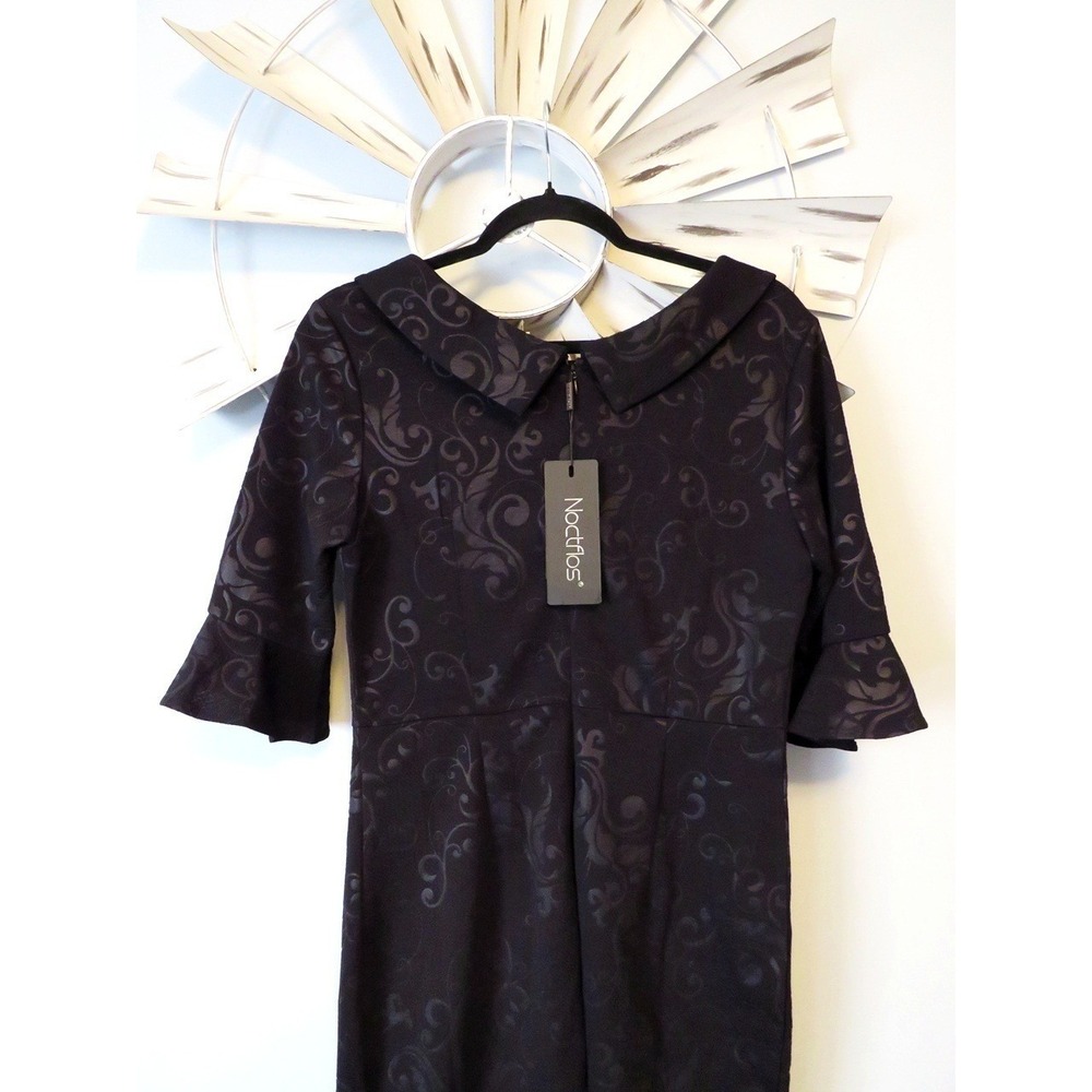NWT Noctflos Retro Floral Trumpet Bell Sleeve Vintage Business Sheath Dress L - Picture 6 of 8
